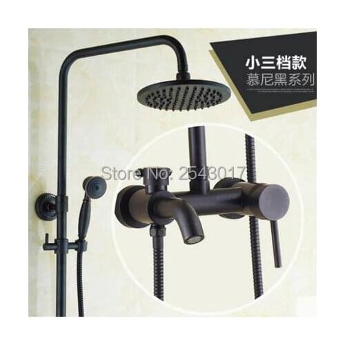 Single Handle Black Shower Faucet Wall Mounted Euro Style Elegant 8" Rainfall Shower with Swivel Crane ZR52