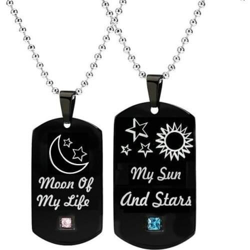 My Sun and Stars Moon of My Life Black Titanium Steel Couple Necklace for Lovers Gift