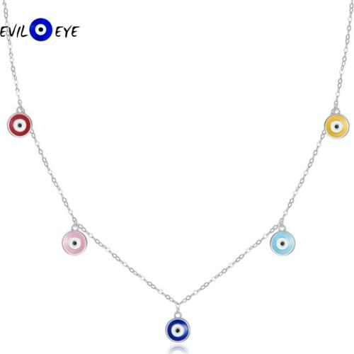 EVIL EYE Colorful Tassel Turkish Evil Eye Pendant Necklace 925 Sterling Silver Color Necklace for Women Girls Fine Jewelry ES27