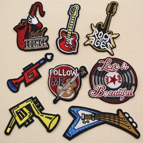 PGY Fine Rock Musical Instruments Patches Iron On Stickers Diy Guitar Music Appliques Follow Me Letter Diy Coat Hats Parches