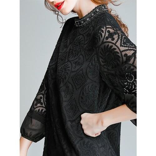 100% Real Silk Dress Women Clothes Spring Vintage Elegant Midi Dress 2020 Ladies Dresses Party Black Women Dress Vestidos 6Q9562