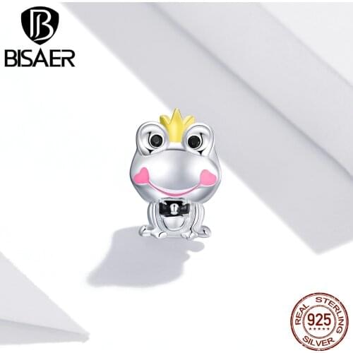 Bisaer New Gentle Frog Charms 925 Sterling Silver Love Hug Lovely Bear Bead Charm Fit Original 925 Bracelet Fine Jewelry ECC1769