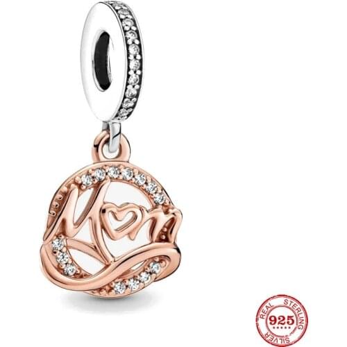 New Original Silver Color Two-tone Mom Dangle Bead Fit European Pandora Charms Bracelet Bangles Diy Jewelry P420