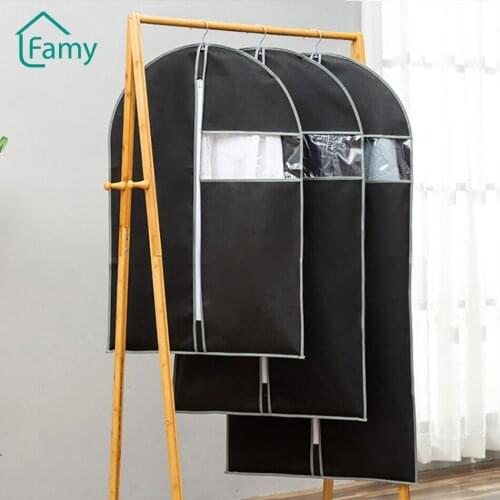 Dust Cover Garment Bags Clothes Storage Non-woven Fabric PVC Visible Window Dustproof Jacket Household Hanging Organizer Cover