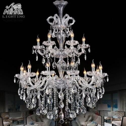 Luxurious Large Crystal Chandelier Light 2 tiers Clear Crystal Lighting Fixture staircase chandelier for Hotel Hanging Lamp