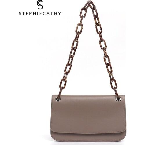 SC Luxury Cowhide Leather Flap Bags Women Designer Resin Chain Shoulder Handbags Ladies High Quality Real Leather Clutch Purses