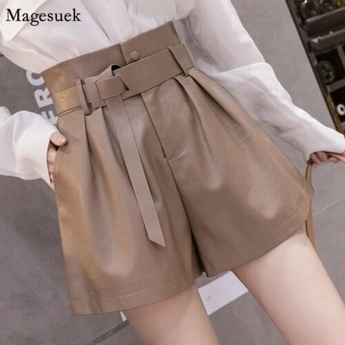Autumn Winter PU Leather Shorts Women High Waist New Korean A Line Wide Leg Short Pants Women Casual Black Shorts Mujer 12242