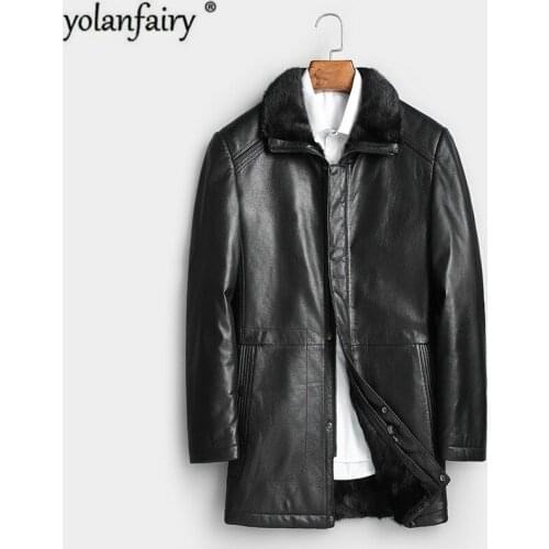 Real Fur Coat Men Sheepskin Genuine Leather Jacket Men Mink Fur Winter Coat Korean Mens Leahter Jacket Casaco 873 YY1038