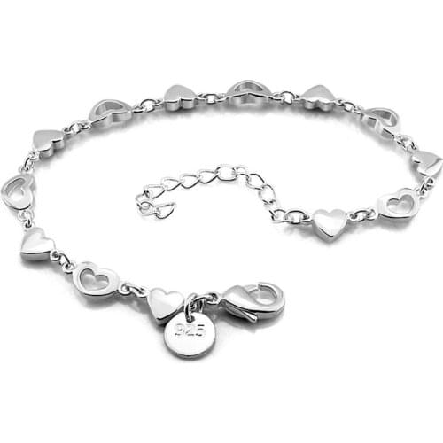 Sweet Heart Cuff Bracelets & Bangles For Women Charm Heart Jewelry 925 Sterling Silver Charm Bracelet Fashion Love Gift