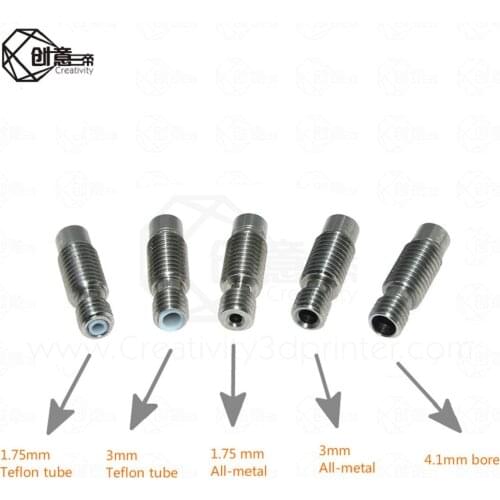 3D V6 Bowden Direct Heat Break Hotend Throat Stainless Steel All Metal With PTFE Tube 1.75/3mm J-head For 3D Printer Part