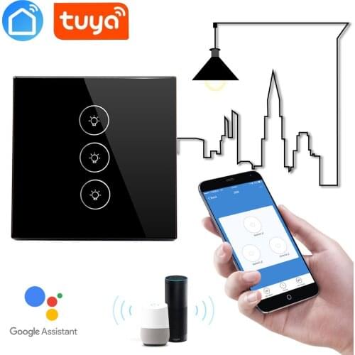 Smart life TuYa app control WiFi switch 220V,EU Standard 3 Gang Glass Panel compatible Alexa,google Voice