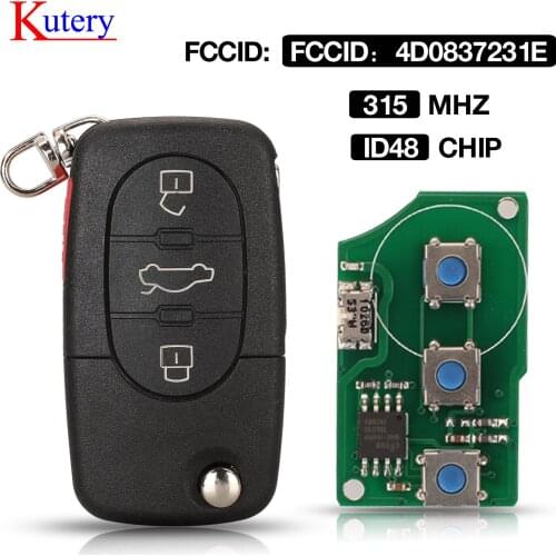 Kutery Smart Remote Control Foiding Filp Car Key ID48 Chip 4D0837231E 315Mhz 3+1 Buttons For AUDI A4 S4 A6 S6 A8 S8 TT Cabriolet