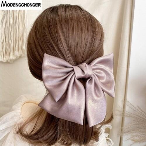 Fashion Bright Silk Hair Bow Cute Hair Clips Satin Two Layer Butterfly Bow Hairpin Hair Accessories for Women Bowknot Hairgrips