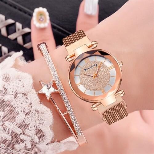 Women Magnet Buckle Full Diamond Roma Watch Luxury Ladies Quartz Dress Wrist Watches Zegarek Damski