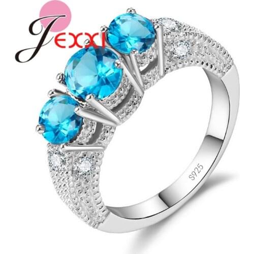 Fashion 3 Round Cubic Zirconia Finger Ring 925 Sterling Silver for Women Engagement & Wedding Jewelry