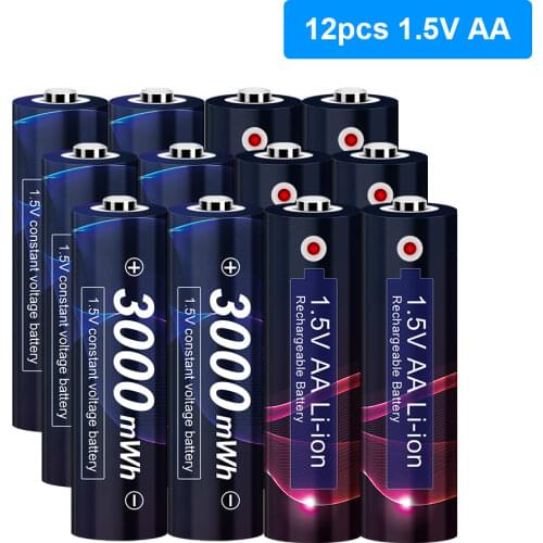 12PCS 3000mwh 1.5V AA Li-polymer Li-po Rechargeable Battery 1.5V AA lithium li-ion Rechargeable battery AA 1.5V Battery for toys