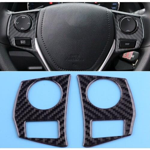 1 Pair Left & Right Carbon Fiber Black Steering Wheel Button Cover Trim Frame Fit for Toyota Corolla 2014 2015 2016 2017 2018