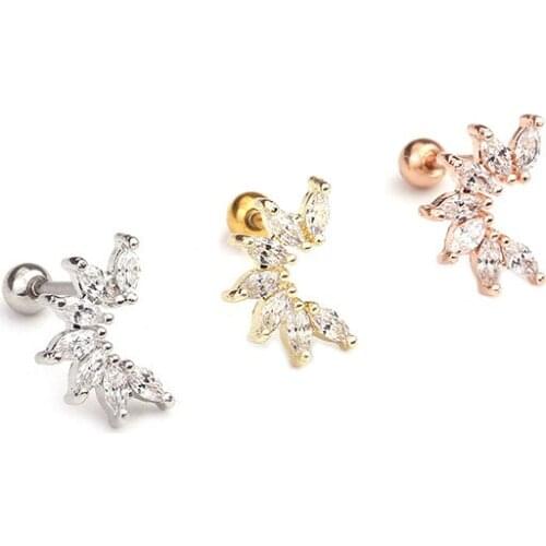 1Piece Rose Gold Silver CZ Bar Stainless Steel Barbell Screw CZ Ear Tragus Cartilage Helix Piercing Stud Earrings Body Jewelry