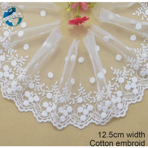 12.5cm White Cotton Lace Embroidery French Lace Ribbon Fabric Guipure Diy Trims Warp Knitting Sewing Accessories Doll Dress#3007