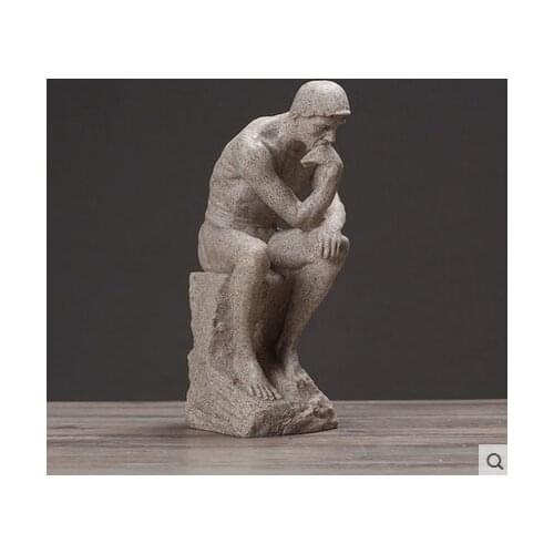 26cm Resin Sandstone Thinkers Statue Retro Creative People Ornaments Home Decorations Accessories Handmade Crafts Gifts
