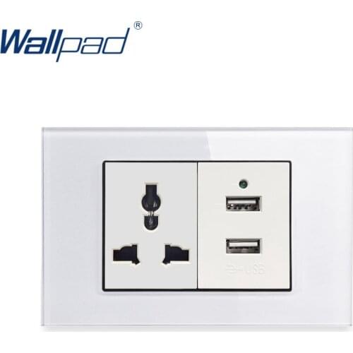 3 Pin MF Socket With 2USB Charger Wallpad Luxury Tempered Glass Panel Electric Wall Power Socket Electrical Outlets For Home