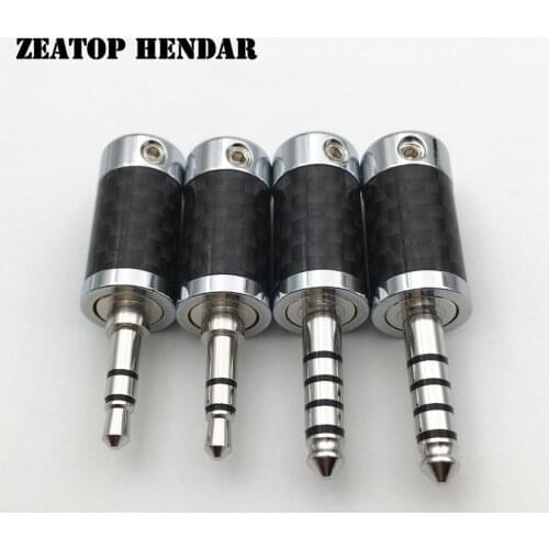 4Pcs Rhodium Plated 3.5mm / 4.4mm 3 5 Pole Stereo Earphone Plug Carbon Fiber HiFi Headset Audio DIY Jack Solder Connector