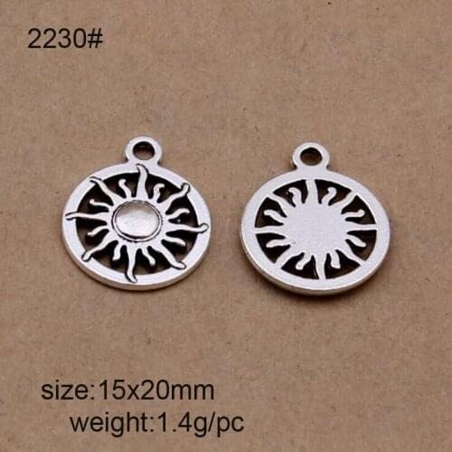 50PCS 15x20mm Antique Silver Sun Charm Pendants For Jewelry Making