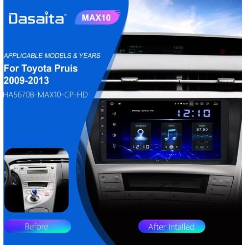Dasaita 9'' Car Radio 1 Din GPS NAV Android 10 for Toyota Pruis 2009 2010 2011 2012 2013 IPS Touchscreen Multimedia Video Player