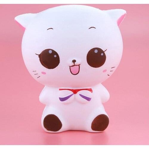 Besegad Cute Kawaii Soft Slow Rising Cartoon Squishy Little White Cat Squeeze Animals Decompression Relieves Stress Anxiety Toy