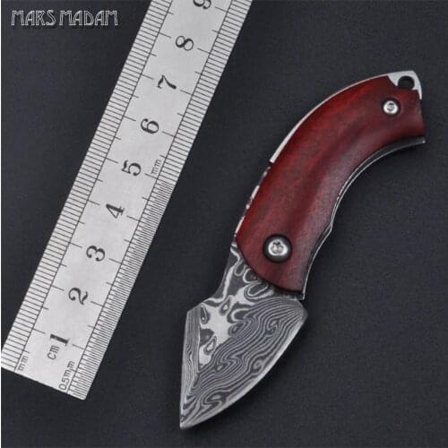 Free shipping New style high-end Natural blood ebony Damascus knife handle outdoor folding mini keys knife