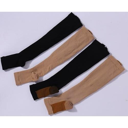 Unisex Zipper Stockings for Leg-Support 1Pair Open Toe Compression Socks Prevent Varicose Veins Medical Supplies Knee Length