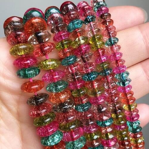 Colorful Crack Quartz Crystal Rondelle Beads For Jewelry Making 6 8 10mm Tourmaline Color Loose Spacer Beads Diy Bracelet 15