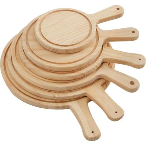 Wooden Pizza Board Round With Hand Pizza Baking Tray Pizza Stone Cutting Board Platter Pizza Cake Bakeware Tools-35