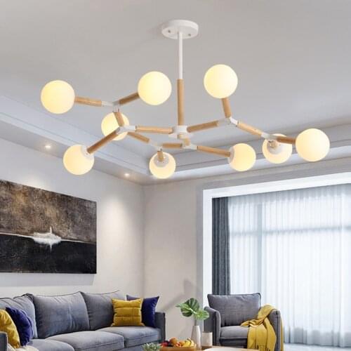 Wooden chandelier lighting Tree Branch Nordic Style Glass Molecular chandelier Living Dining Room Lamp scandinavian chandelier