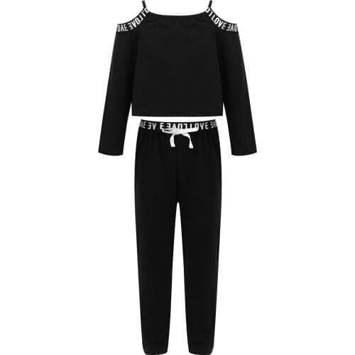 Childrens Clothing Spring Sets Open Shoulder Top + Pants Trousers Outfits Kids Tracksuit For Girl Sport Suit Girls Clothes