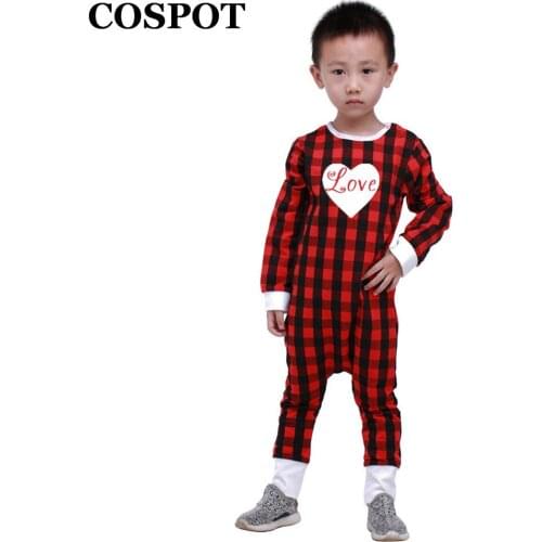 COSPOT Baby Boys Girls Valentines Day Romper Toddler Red Plaid Cotton Spring Jumpsuit Infant Love Heart Jumper 2021 New 30