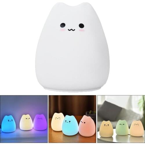 Kids Night Light - Cute Cat Shaped Lamp Silicone Nursery Baby Night Light 7-Color Changing