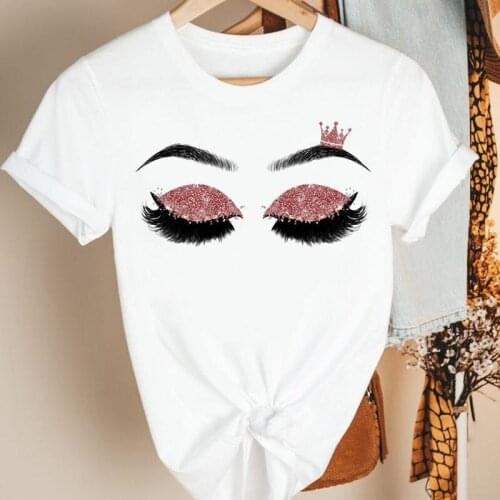 Womens Eyelashes Eyes Sleep Cartoon Print Tshirt 90s Trendy Style Summer Short Sleeve Womens T-shirt Fashion Top Graphic Tees