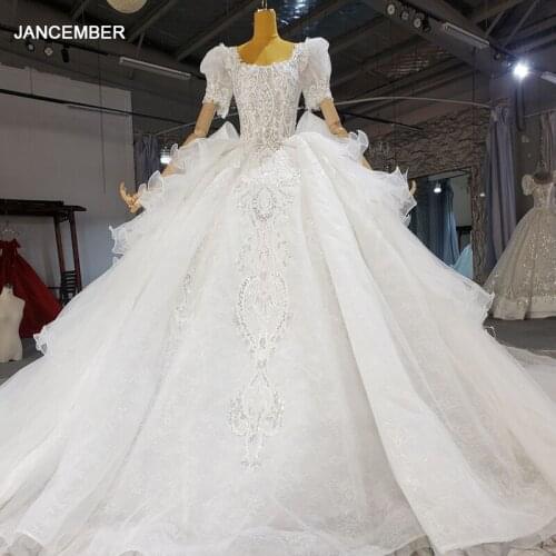 HTL797 ball gown wedding dress long sleeve o neck lace up back floor length puffy bridal dresses gown платье свадебное 11.11