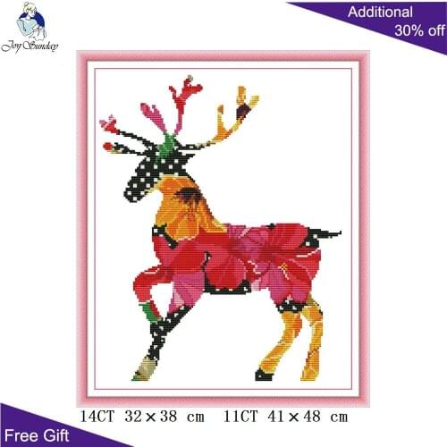 Joy Sunday Color Deer DA507 Counted and Stamped Home Decor Colorful Animal Needlework Needlepoint Embroidery Cross Stitch kits