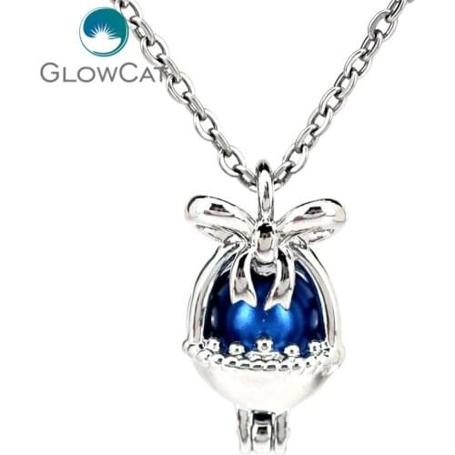 K1234 Silver Alloy Flower Basket Bowknot Hollow Beads Pearl Cage Pendant Chain Aroma Essential Oil Diffuser Locket Necklace