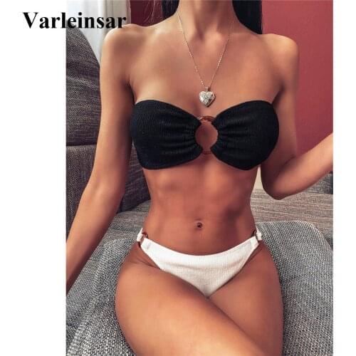 New Sexy Bandeau Bikini 2020 Women Swimwear Female Swimsuit Two-pieces Bikini set Brazilian Bather Bathing Suit Swim V1937