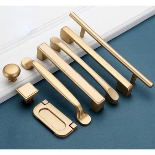 Kitchen Handles Style Matte Gold Cabinet Handles Solid Aluminum Alloy Kitchen Cupboard Pulls Drawer Knobs Furniture Hardware