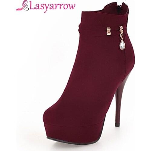 Lasyarrow Womens Stiletto Boots Sexy Womens Boots Black Beige Yellow Shoes Woman Thin High Heels Short Botas Femininos F287