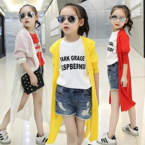 Summer Girls Shirt Leisure Shirt Long Trend Of Air Conditioning Solid Sun-protective Clothing White/Red/Yellow 3 Colors