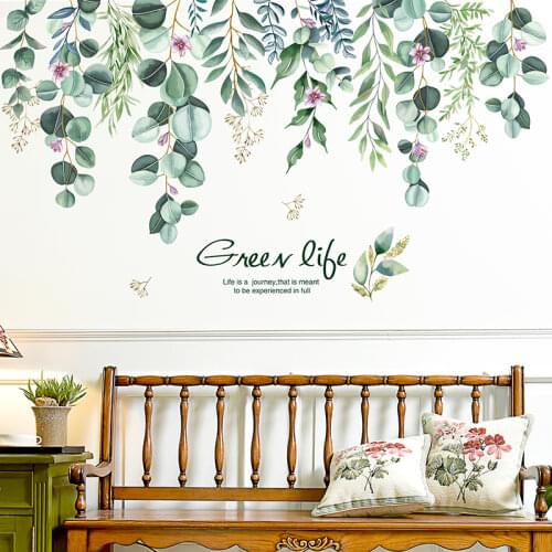 [shijuekongjian] Tree Leaves Wall Stickers DIY Plant Wall Decals for House Living Room Bedroom Decoration Home Decor Sticker