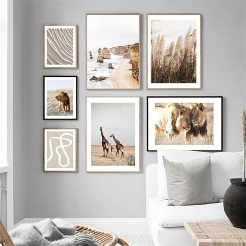 African Desert Animal Lion Giraffe Grass Wall Art Canvas Painting Nordic Posters And Prints Wall Pictures For Living Room Decor