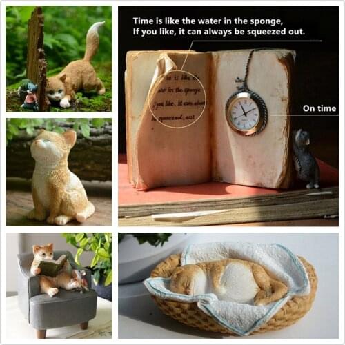Lovely Cat Desk Ornaments Mini Gardening Decor Bonsai Miniascape Decoration Articles Potted Landscape Handicraft Gifts
