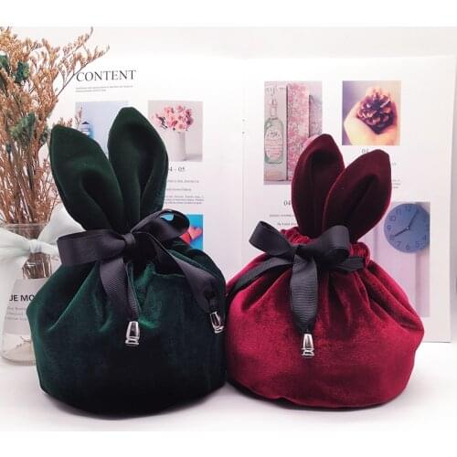 Nordic Sweet And Cute Rabbit Ears Drawstring Portable Drawstring Pocket Storage Bag Light Luxury Velvet Cosmetic Bag Gift Bag