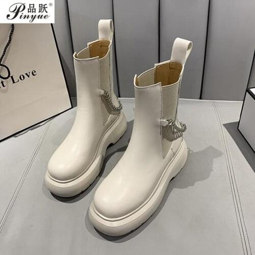 New Martin boots womens autumn handsome chain boots England style leather was thin trend in the boots